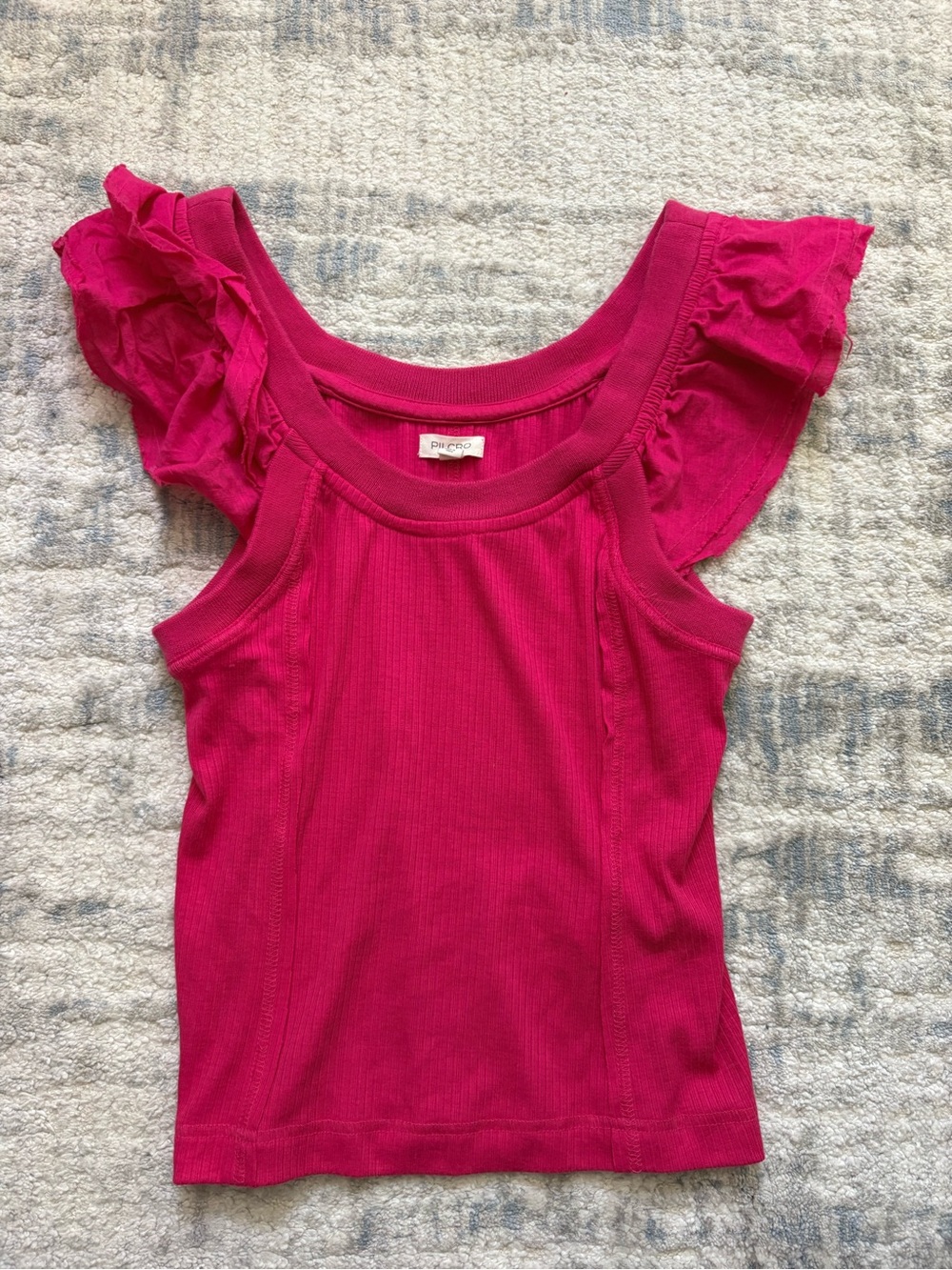 Anthropologie Hot Pink Ruffled Sleeve Ribbed Tank